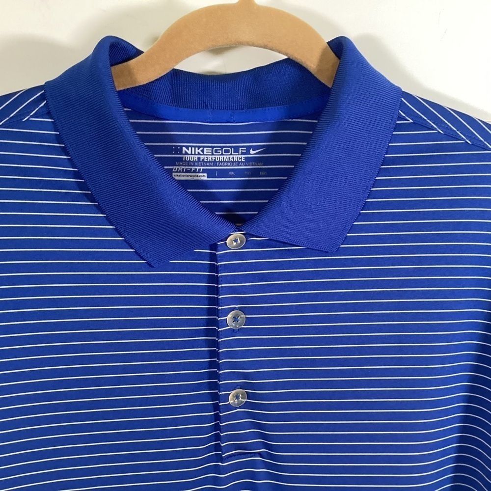 Nike Golf Tour Performance Men’s Blue And White Striped Polo. Size XXL - Picture 3 of 7